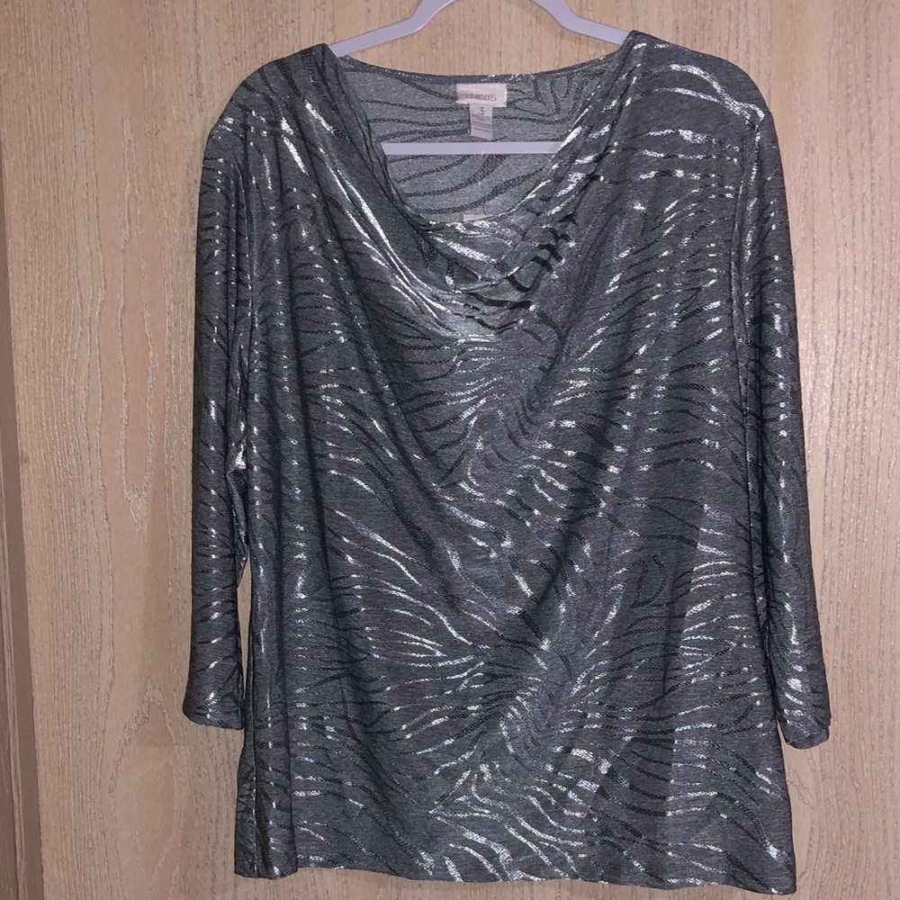 Chico's Shimmering Silver and Gray Blouse 3X